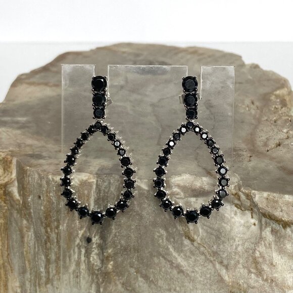 Sterling Silver 925 FZN Faceted Black Tourmaline Teardrop Dangle Drop Earrings - Picture 1 of 16